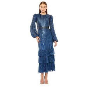 Mac Duggal 23003 Midnight Ruffle Sequin Midi Dress Size 16 $698